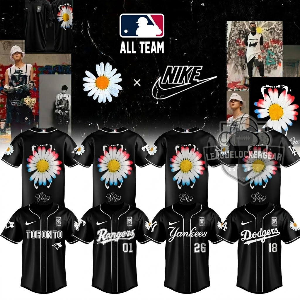 New York Yankees G-DRAGON Daisy Flower Baseball Jersey - LeagueLockerGear