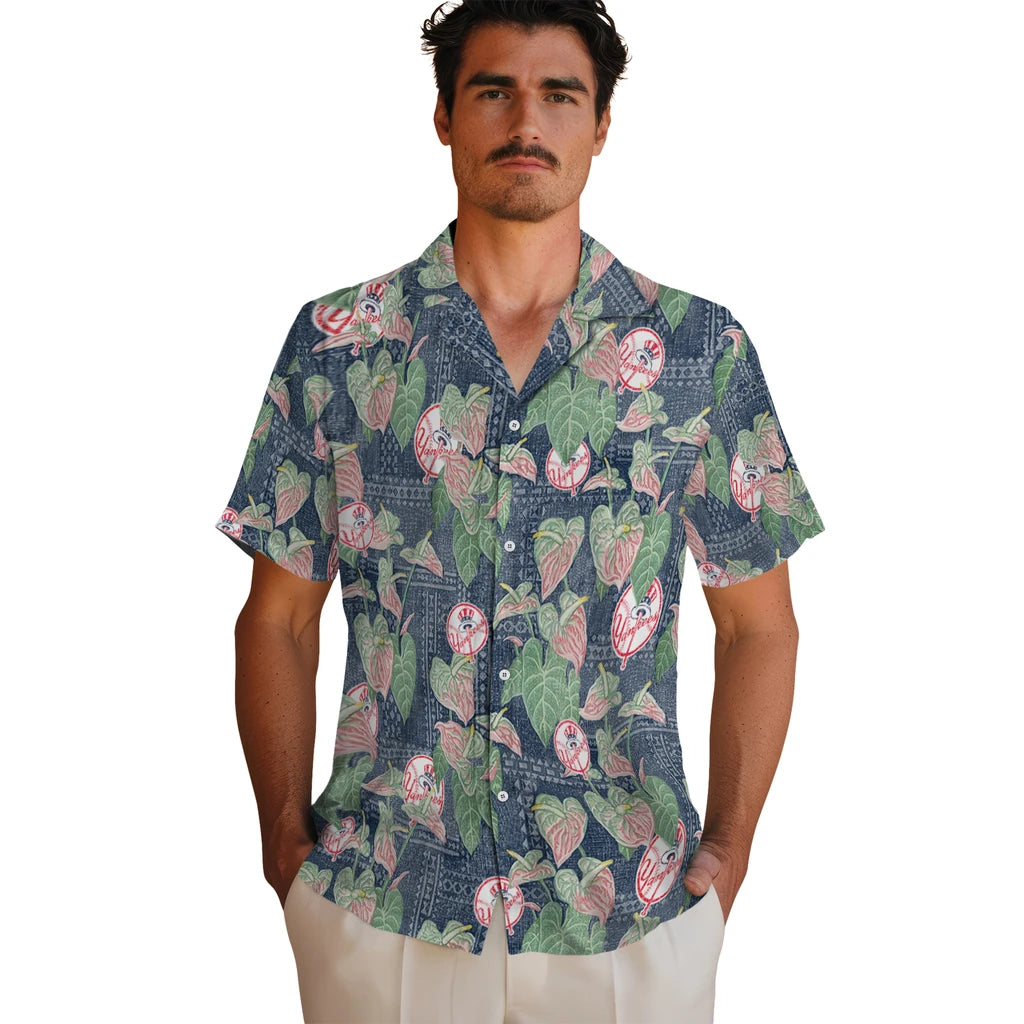 New York Yankees Hawaiian Shirt - Anthurium Overlay | Hula Hawaiian Shirts