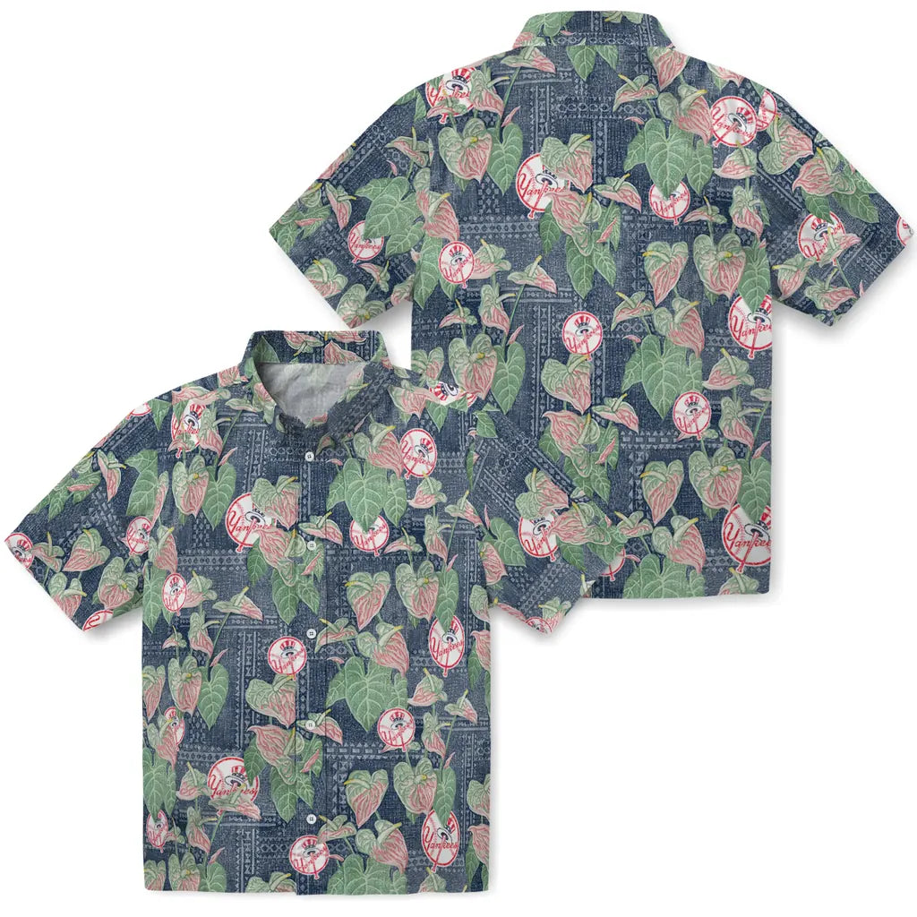 New York Yankees Hawaiian Shirt - Anthurium Overlay | Hula Hawaiian Shirts