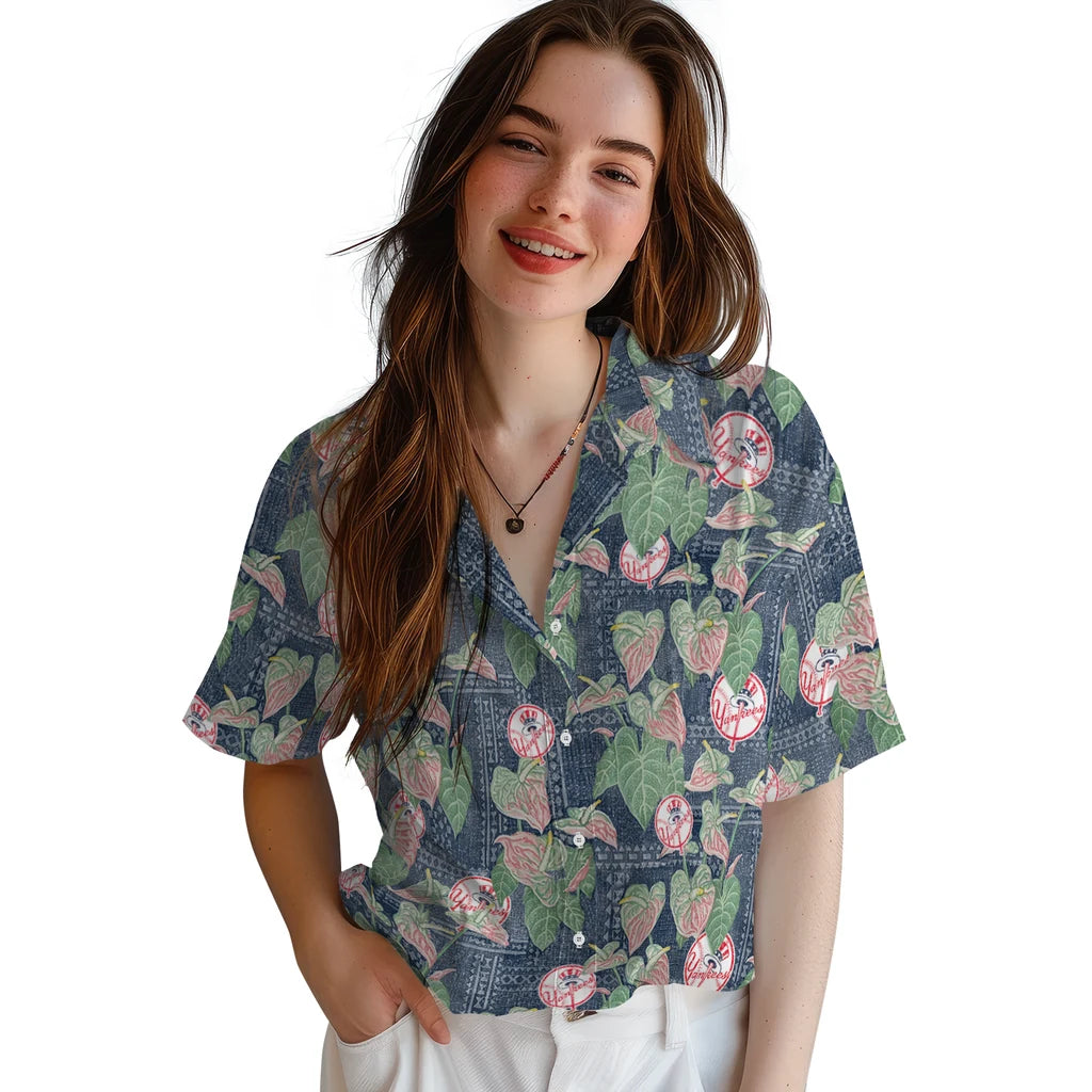 New York Yankees Hawaiian Shirt - Anthurium Overlay | Hula Hawaiian Shirts