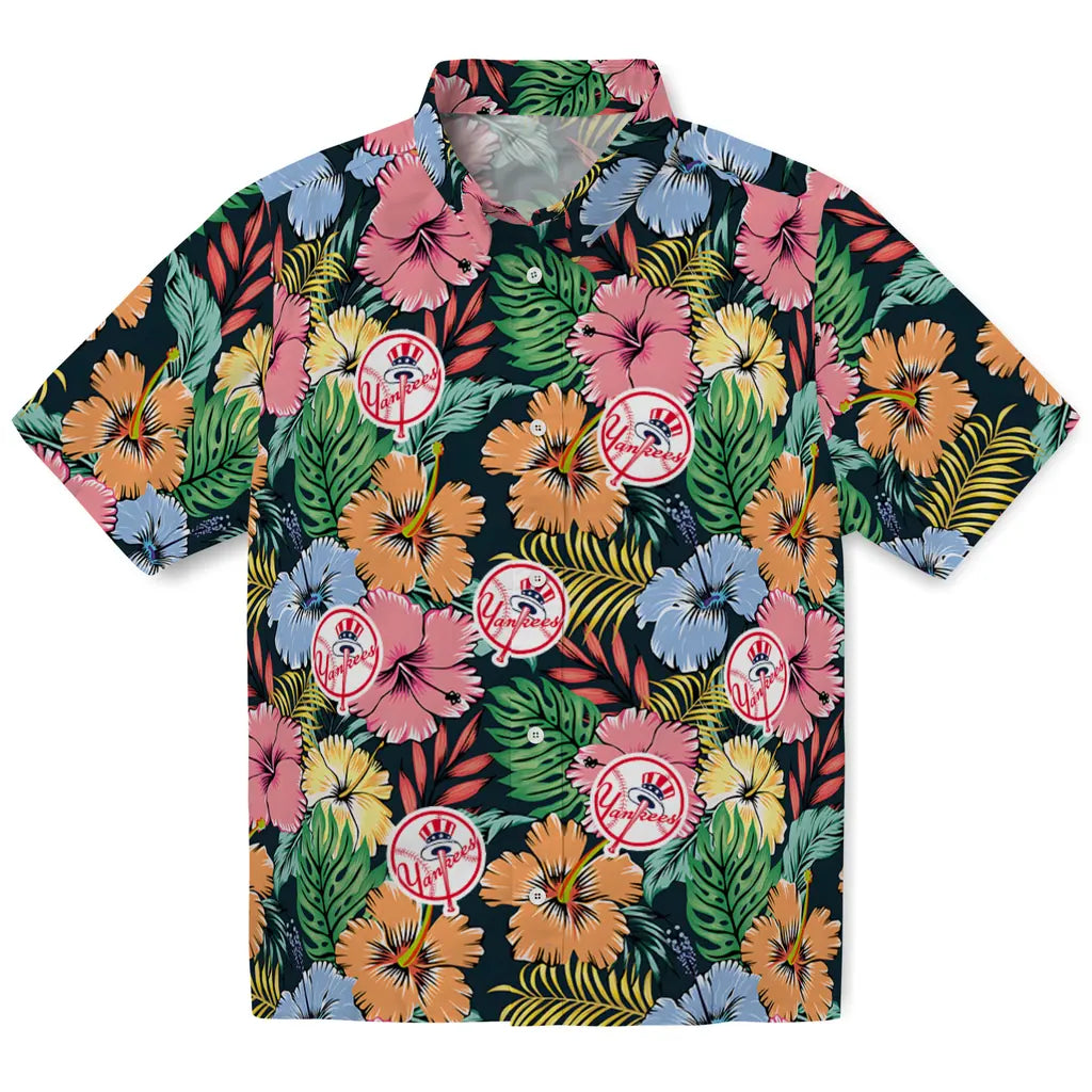 New York Yankees Hawaiian Shirt - Brilliant Hibiscus Garden | Hula Hawaiian Shirts