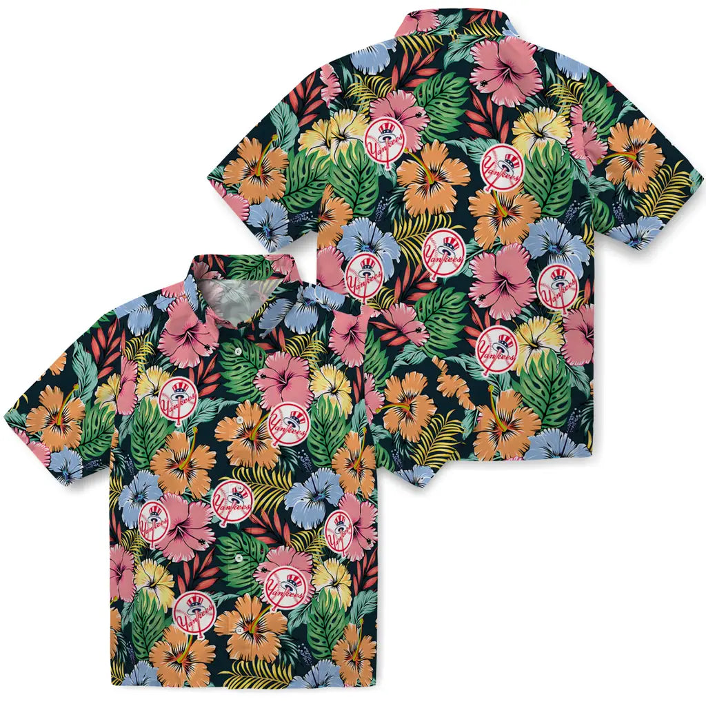 New York Yankees Hawaiian Shirt - Brilliant Hibiscus Garden | Hula Hawaiian Shirts