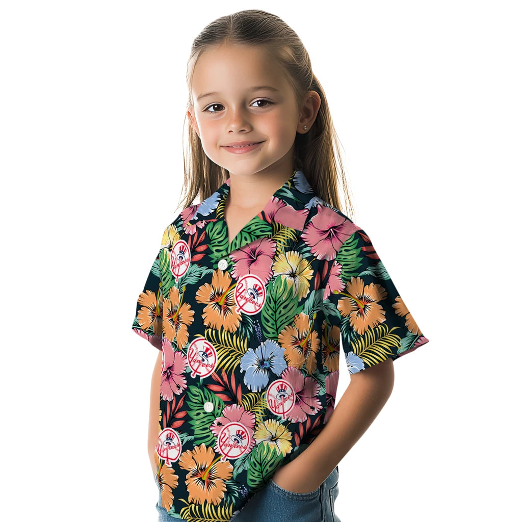 New York Yankees Hawaiian Shirt - Brilliant Hibiscus Garden | Hula Hawaiian Shirts