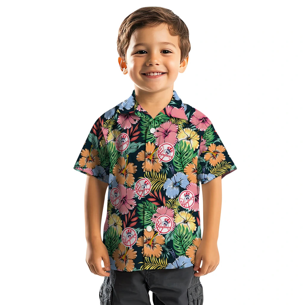 New York Yankees Hawaiian Shirt - Brilliant Hibiscus Garden | Hula Hawaiian Shirts