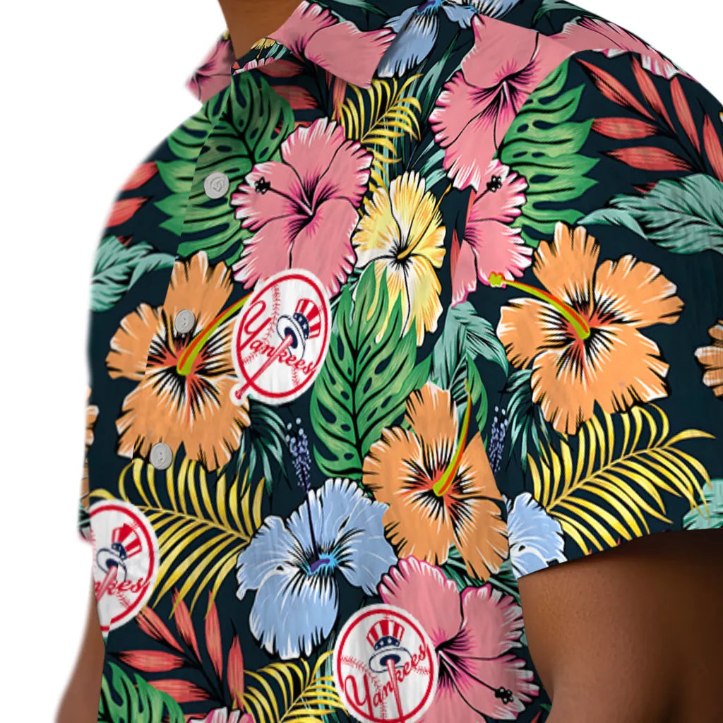 New York Yankees Hawaiian Shirt - Brilliant Hibiscus Garden | Hula Hawaiian Shirts
