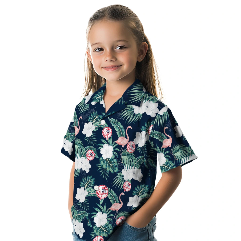 New York Yankees Hawaiian Shirt - Flamingo and Hibiscus | Hula Hawaiian Shirts
