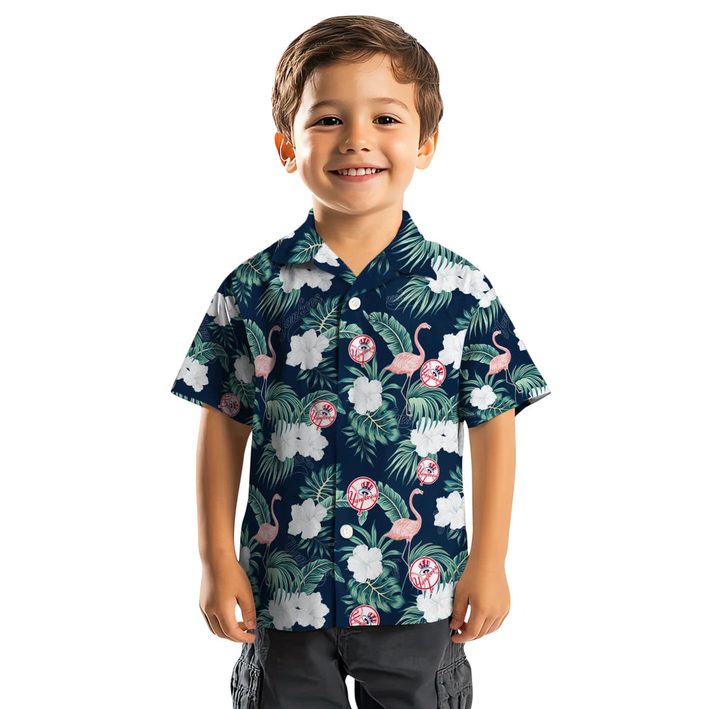 New York Yankees Hawaiian Shirt - Flamingo and Hibiscus | Hula Hawaiian Shirts