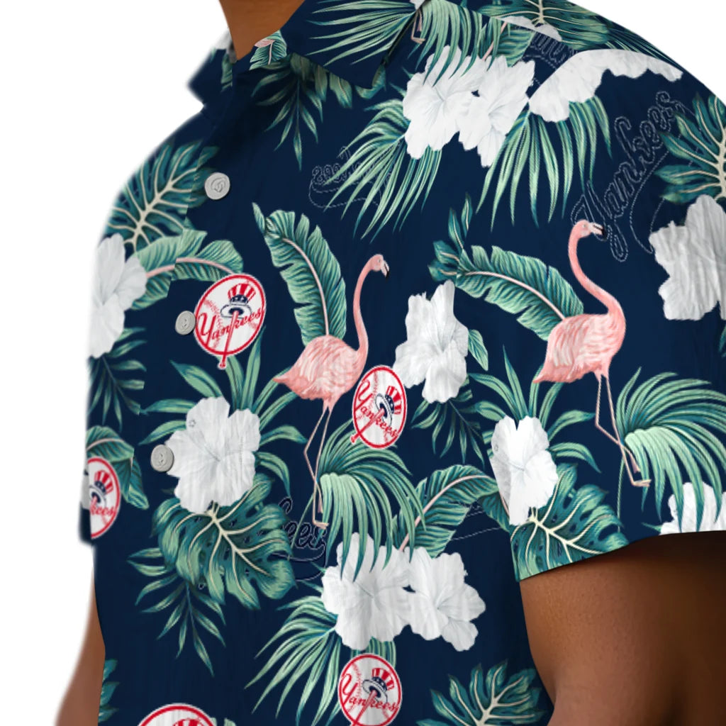 New York Yankees Hawaiian Shirt - Flamingo and Hibiscus | Hula Hawaiian Shirts