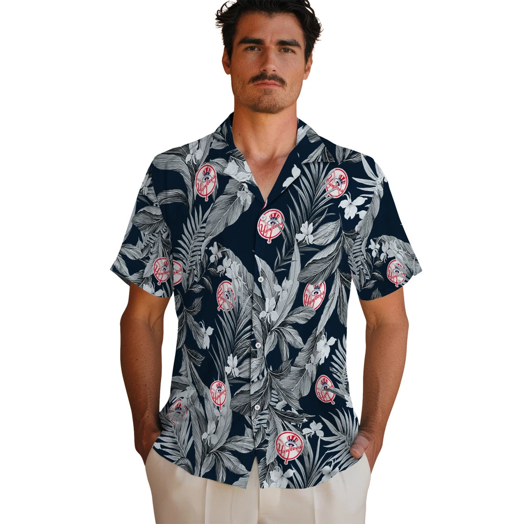 New York Yankees Hawaiian Shirt - Palm Leaves | Hula Hawaiian Shirts