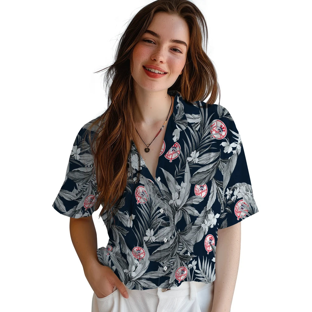 New York Yankees Hawaiian Shirt - Palm Leaves | Hula Hawaiian Shirts