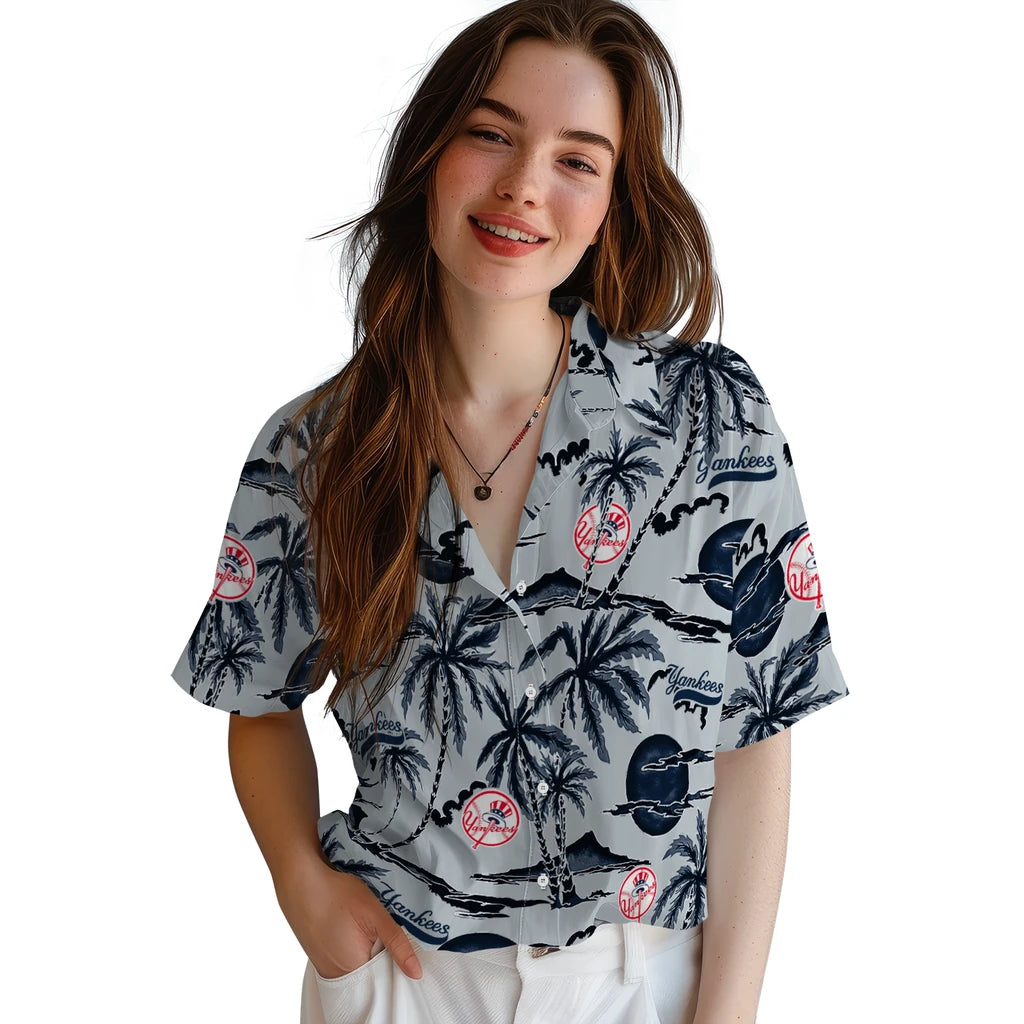 New York Yankees Hawaiian Shirt - Palm Sunset | Hula Hawaiian Shirts