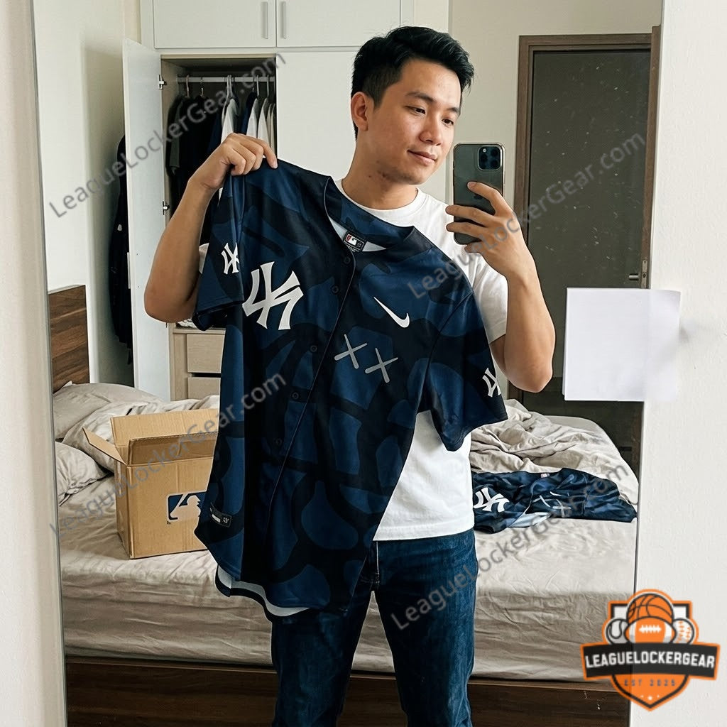 New York Yankees KAWS XX Camo Baseball Jersey - LeagueLockerGear