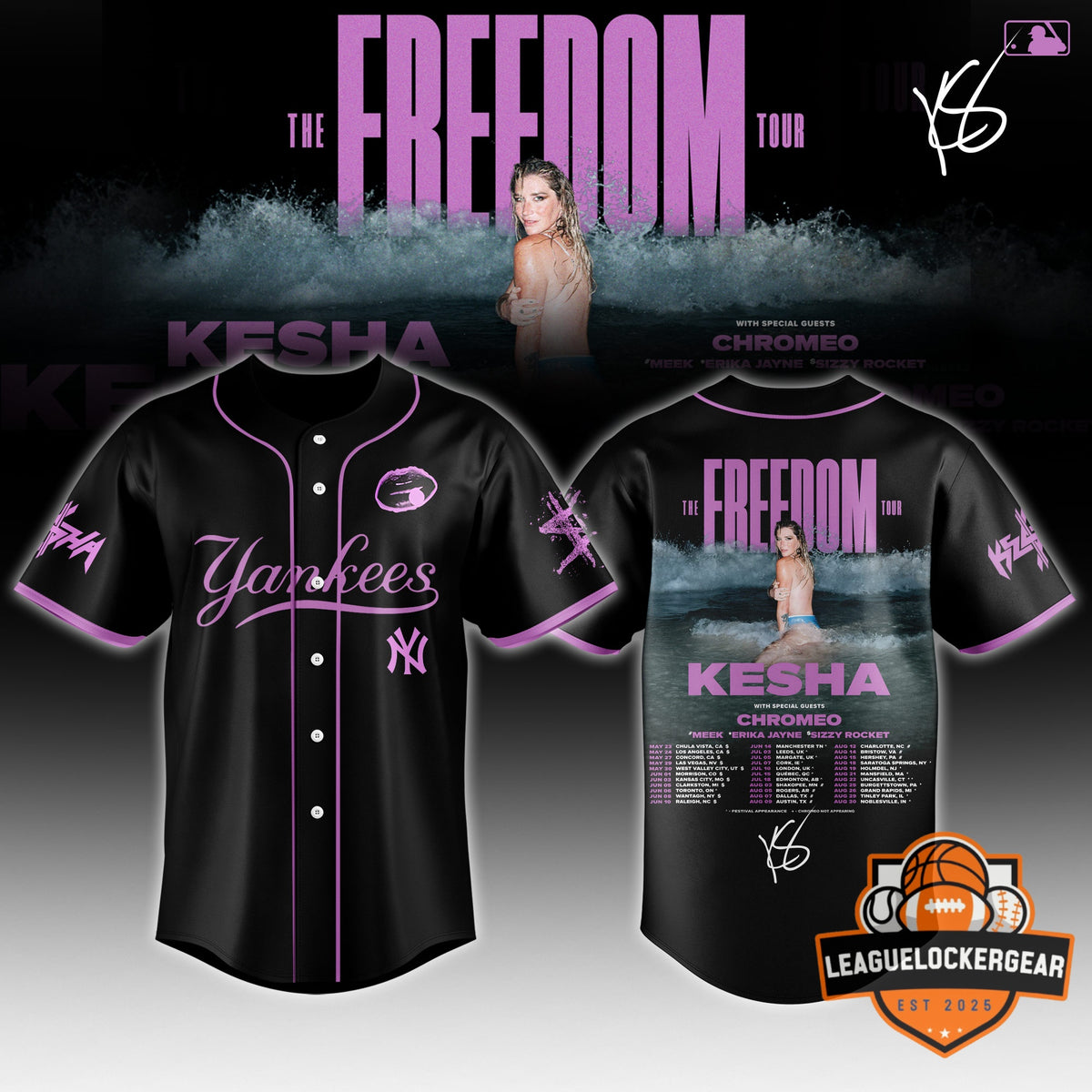 New York Yankees Kesha The Freedom Tour Baseball Jersey - LeagueLockerGear