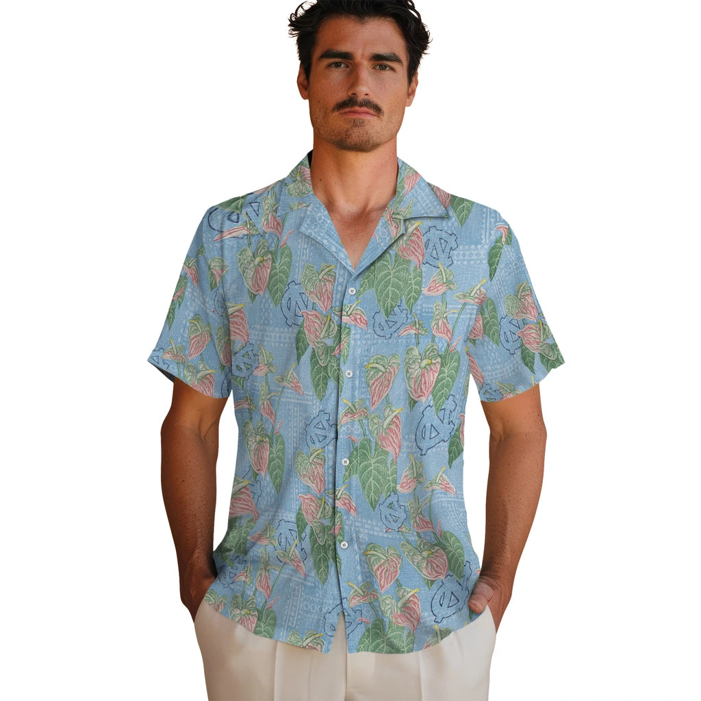 North Carolina Tar Heels Hawaiian Shirt - Anthurium Overlay | Hula Hawaiian Shirts
