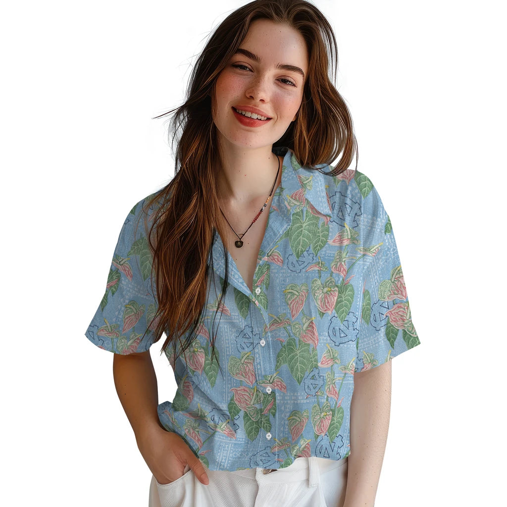 North Carolina Tar Heels Hawaiian Shirt - Anthurium Overlay | Hula Hawaiian Shirts