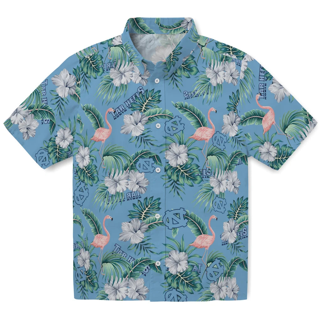 North Carolina Tar Heels Hawaiian Shirt - Flamingo and Hibiscus | Hula Hawaiian Shirts