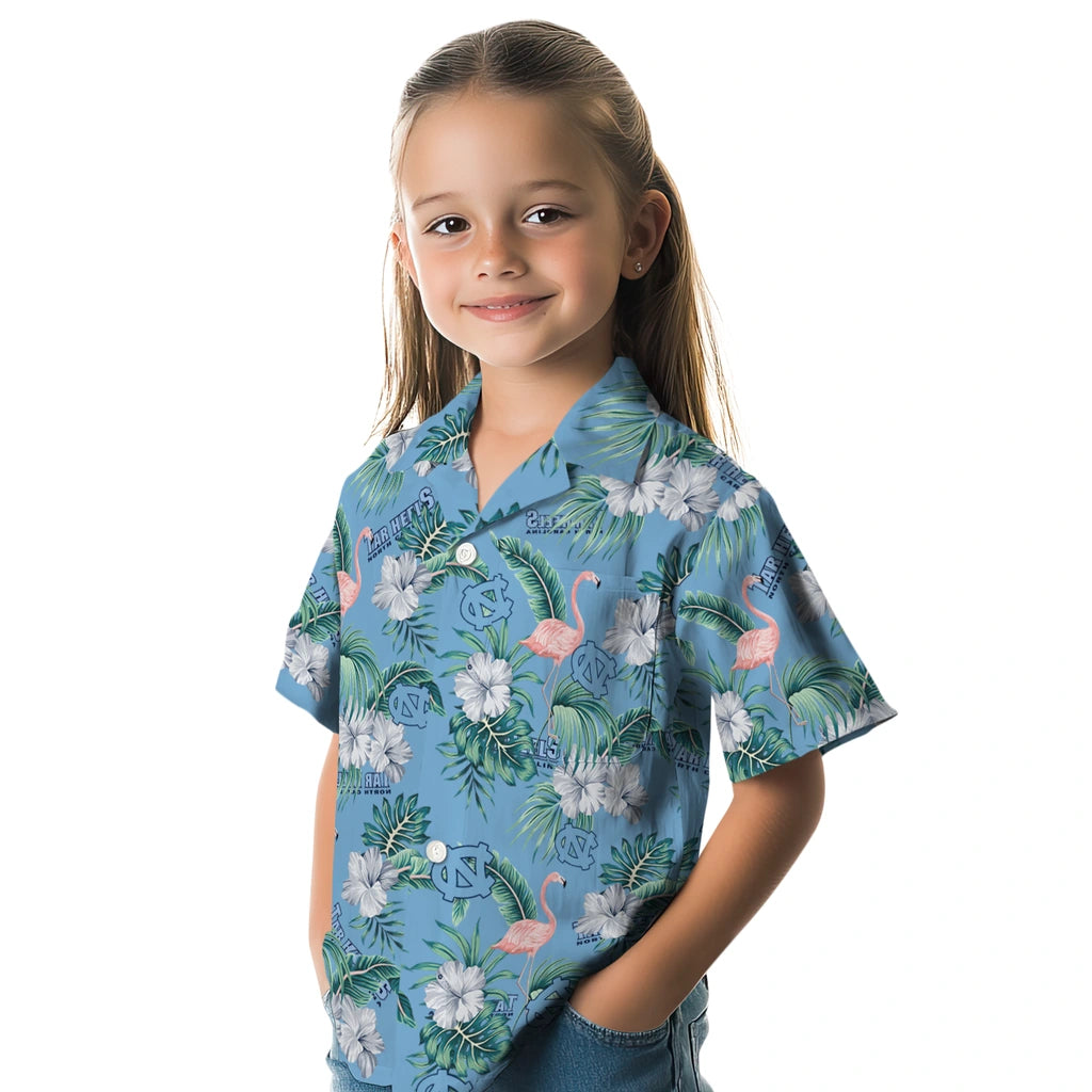 North Carolina Tar Heels Hawaiian Shirt - Flamingo and Hibiscus | Hula Hawaiian Shirts