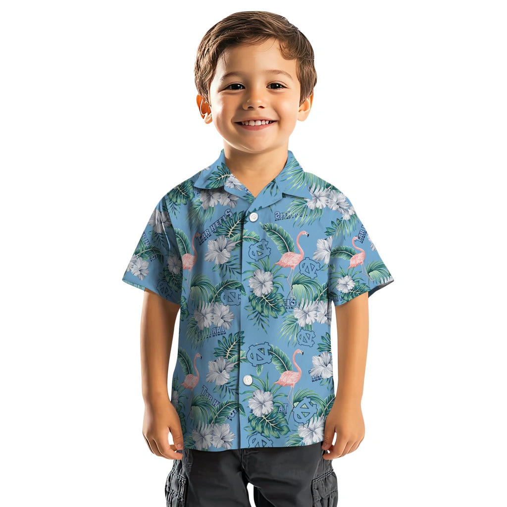 North Carolina Tar Heels Hawaiian Shirt - Flamingo and Hibiscus | Hula Hawaiian Shirts