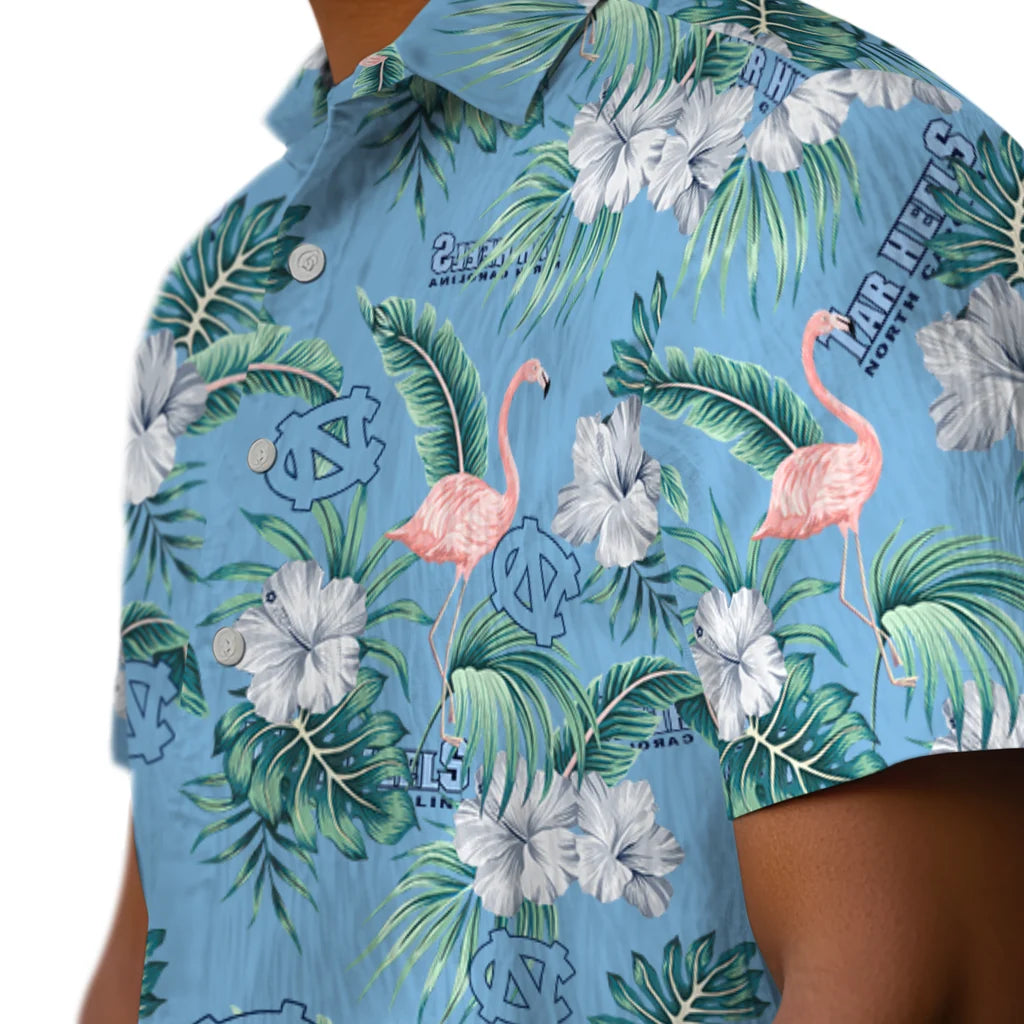 North Carolina Tar Heels Hawaiian Shirt - Flamingo and Hibiscus | Hula Hawaiian Shirts