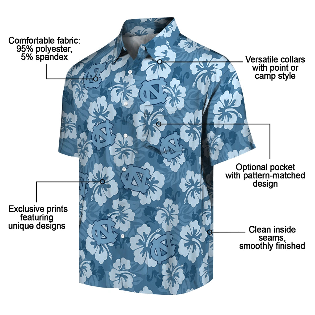 North Carolina Tar Heels Hawaiian Shirt - Hibiscus Cluster | Hula Hawaiian Shirts
