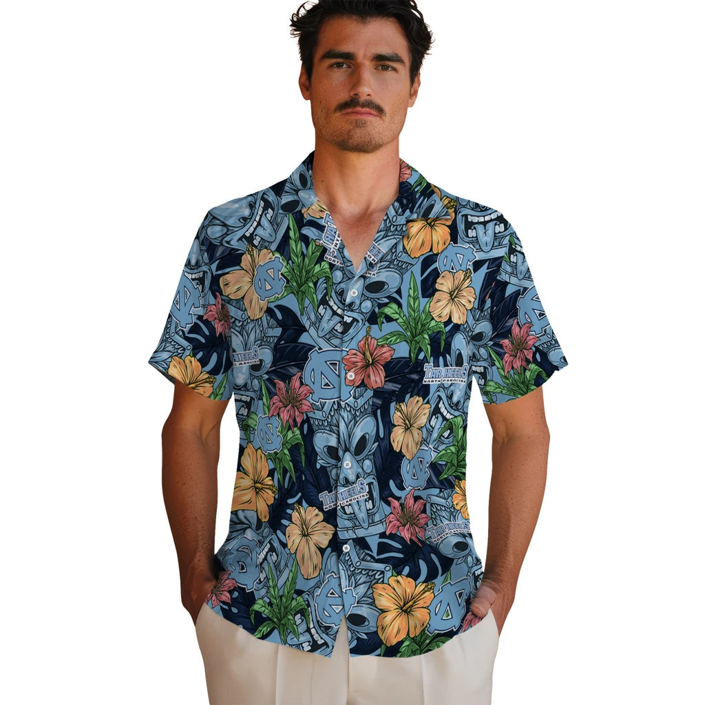 North Carolina Tar Heels Hawaiian Shirt - Hibiscus Tiki Jungle | Hula Hawaiian Shirts