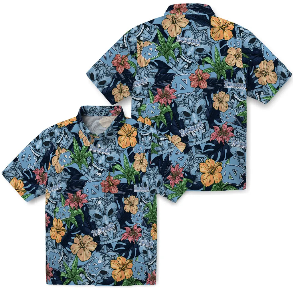 North Carolina Tar Heels Hawaiian Shirt - Hibiscus Tiki Jungle | Hula Hawaiian Shirts