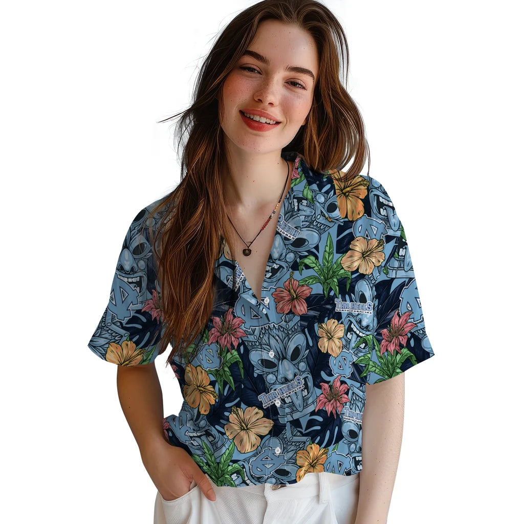 North Carolina Tar Heels Hawaiian Shirt - Hibiscus Tiki Jungle | Hula Hawaiian Shirts