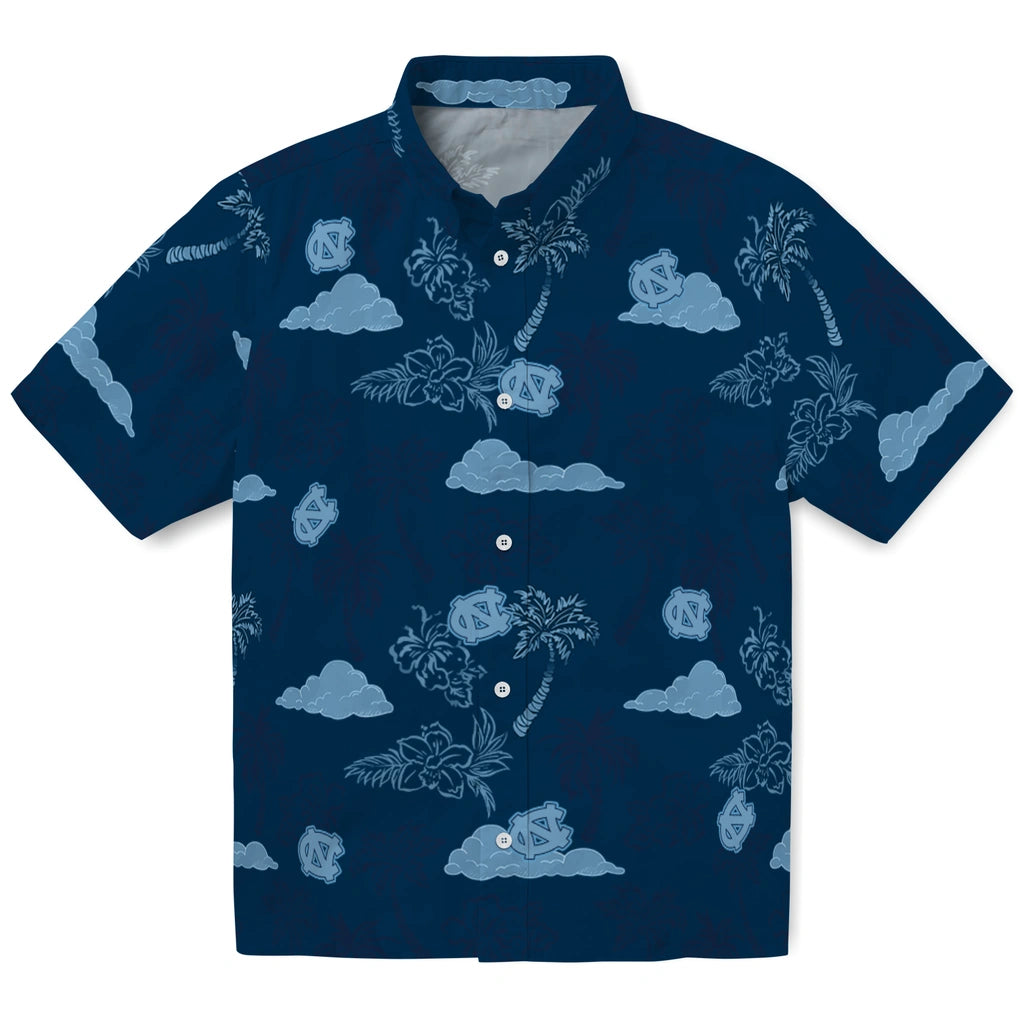 North Carolina Tar Heels Hawaiian Shirt - Palm And Clouds | Hula Hawaiian Shirts