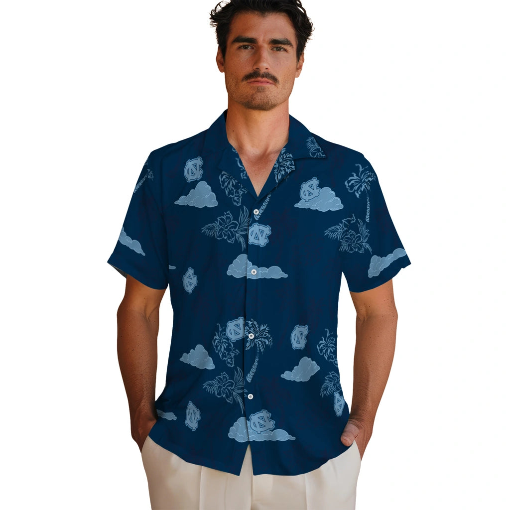 North Carolina Tar Heels Hawaiian Shirt - Palm And Clouds | Hula Hawaiian Shirts