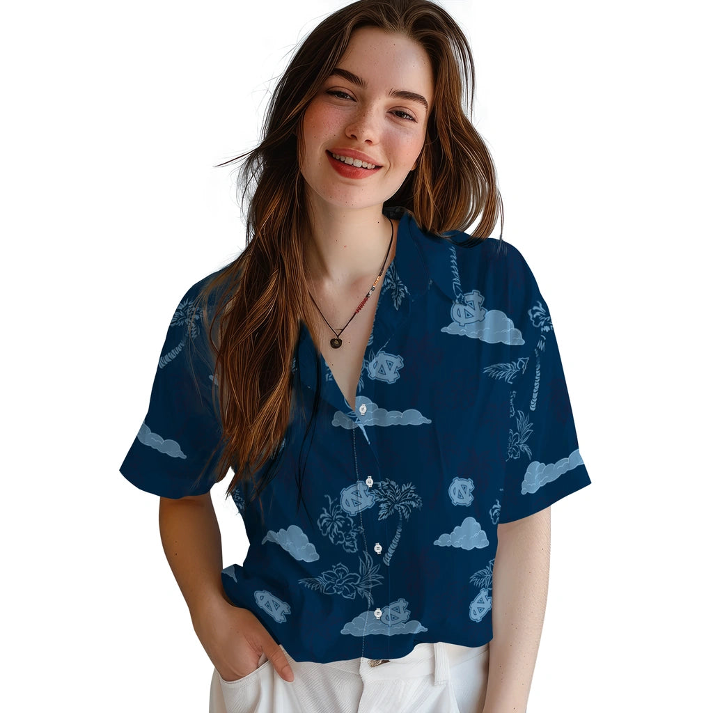 North Carolina Tar Heels Hawaiian Shirt - Palm And Clouds | Hula Hawaiian Shirts