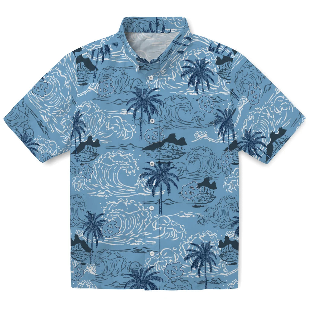 North Carolina Tar Heels Hawaiian Shirt - Wave Palm | Hula Hawaiian Shirts