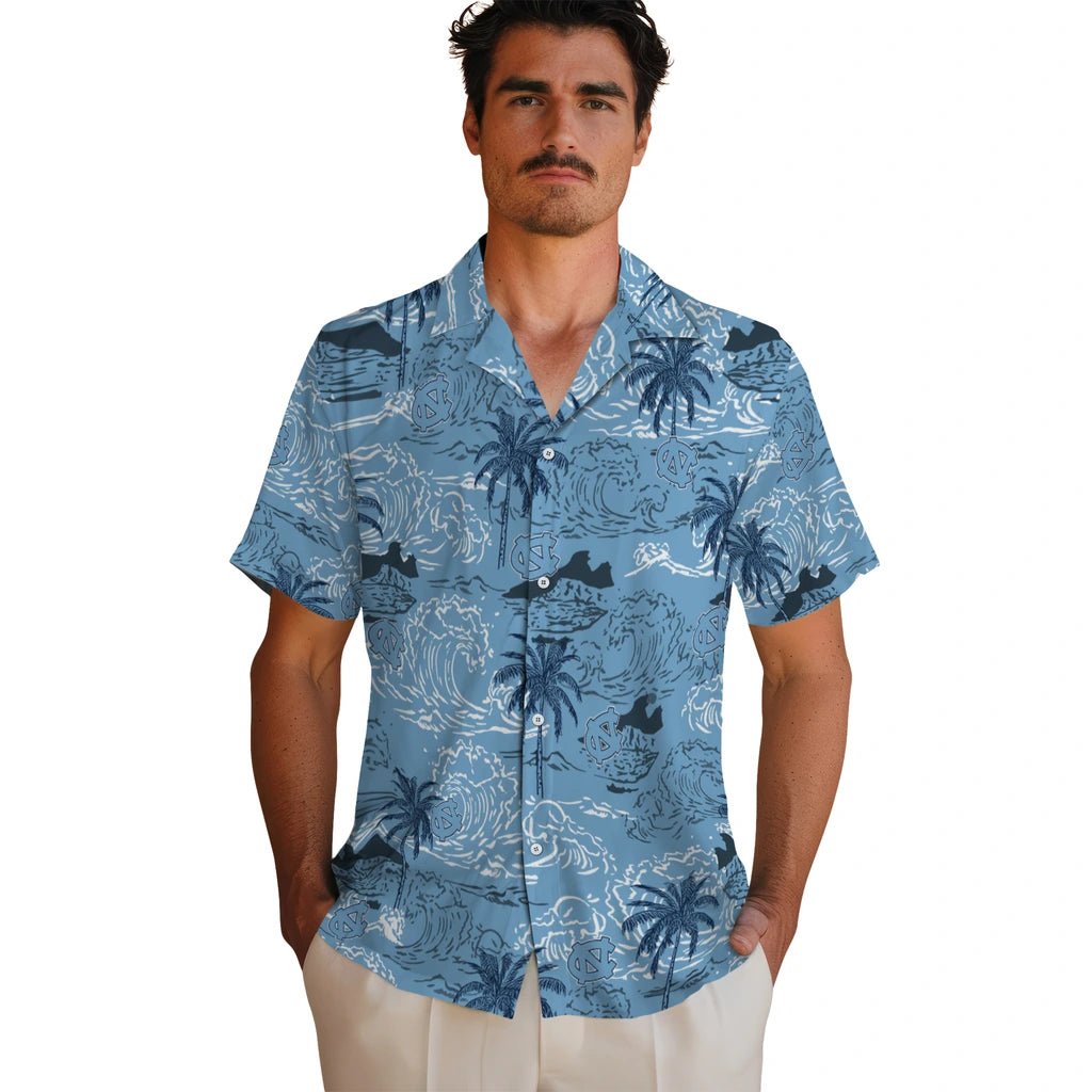 North Carolina Tar Heels Hawaiian Shirt - Wave Palm | Hula Hawaiian Shirts