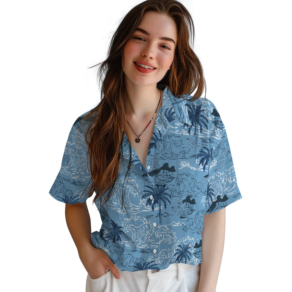 North Carolina Tar Heels Hawaiian Shirt - Wave Palm | Hula Hawaiian Shirts