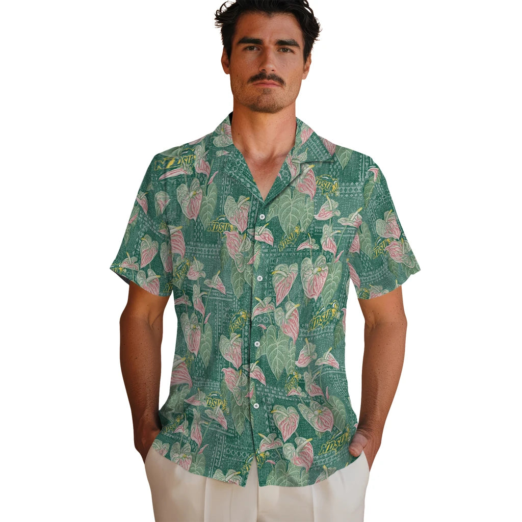 North Dakota State Bison Hawaiian Shirt - Anthurium Overlay | Hula Hawaiian Shirts