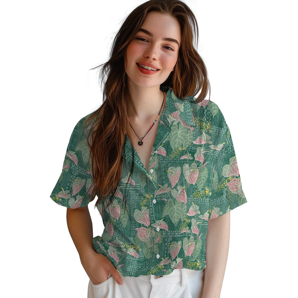 North Dakota State Bison Hawaiian Shirt - Anthurium Overlay | Hula Hawaiian Shirts