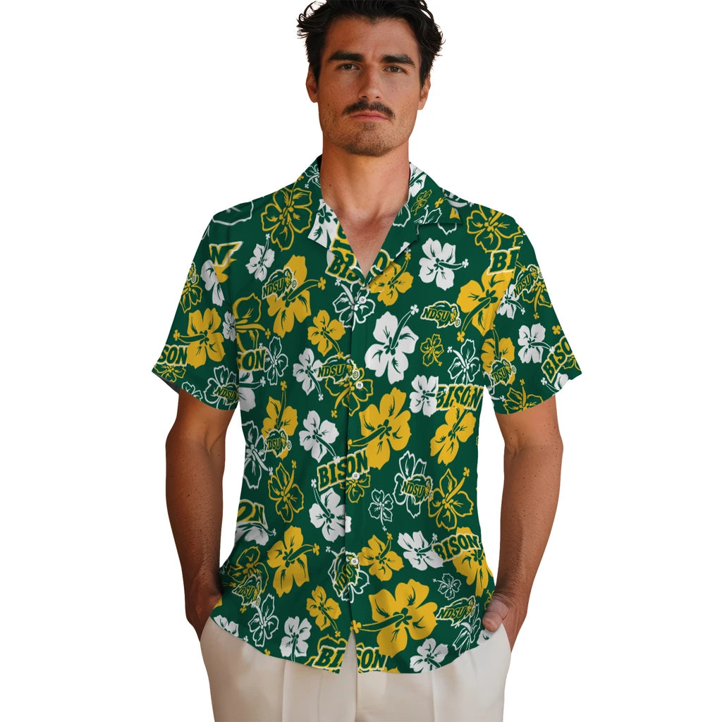 North Dakota State Bison Hawaiian Shirt - Hibiscus Flower Design | Hula Hawaiian Shirts