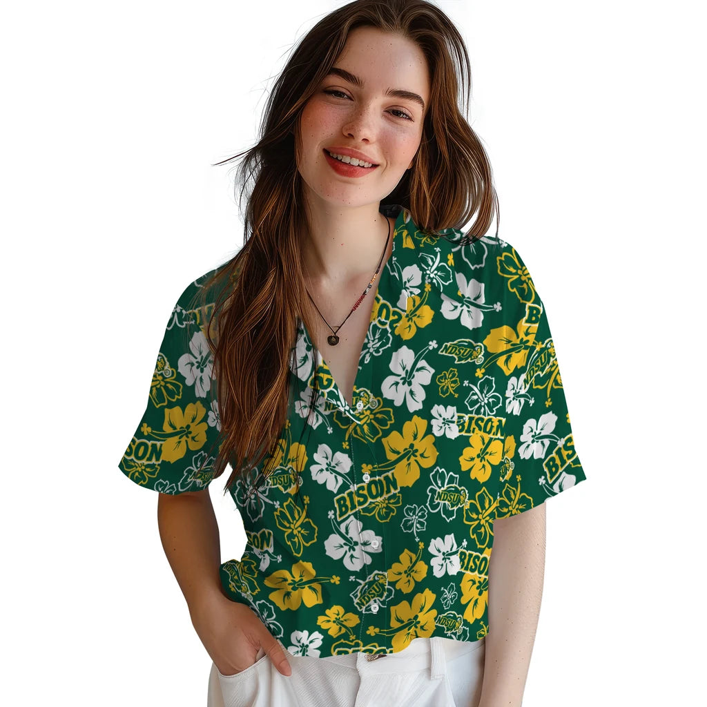 North Dakota State Bison Hawaiian Shirt - Hibiscus Flower Design | Hula Hawaiian Shirts