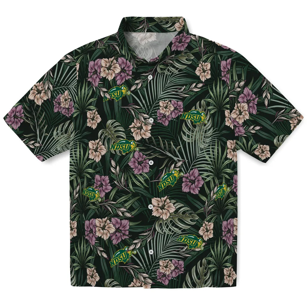 North Dakota State Bison Hawaiian Shirt - Hibiscus Leaves Pattern | Hula Hawaiian Shirts