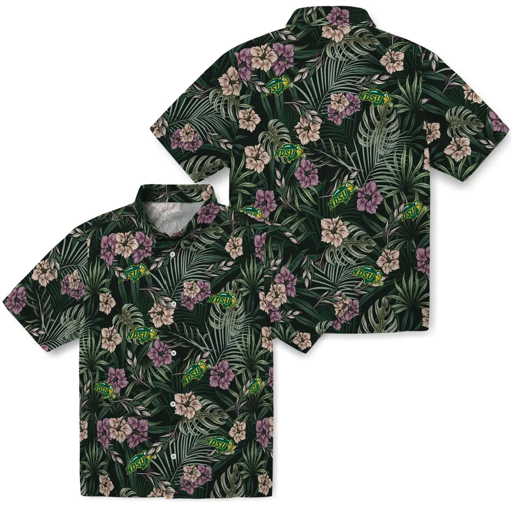 North Dakota State Bison Hawaiian Shirt - Hibiscus Leaves Pattern | Hula Hawaiian Shirts
