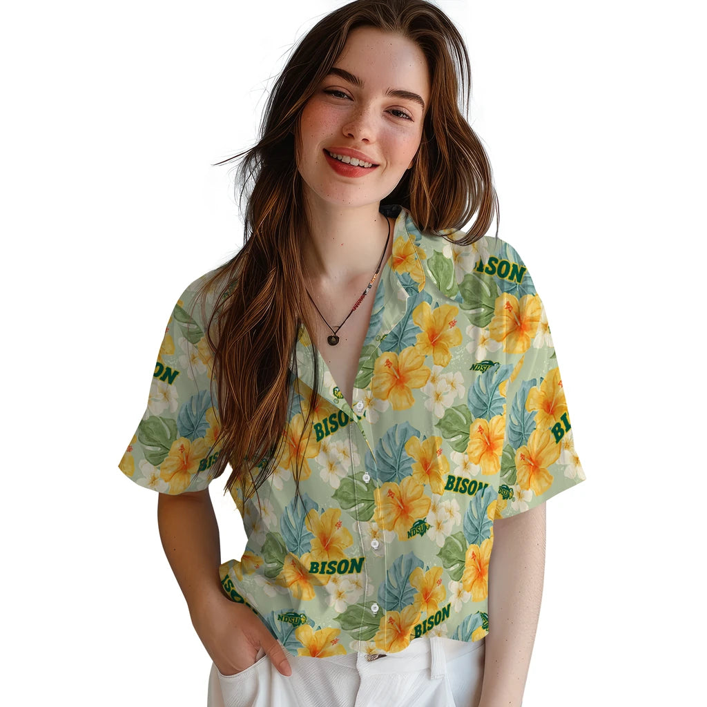 North Dakota State Bison Hawaiian Shirt - Hibiscus Mood | Hula Hawaiian Shirts