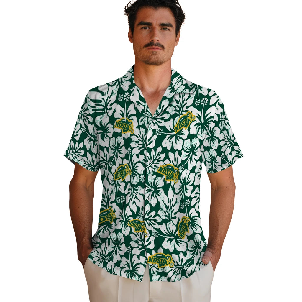 North Dakota State Bison Hawaiian Shirt - Hibiscus Motif | Hula Hawaiian Shirts