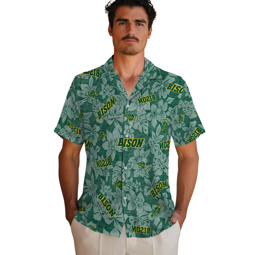 North Dakota State Bison Hawaiian Shirt - Hibiscus Oasis | Hula Hawaiian Shirts