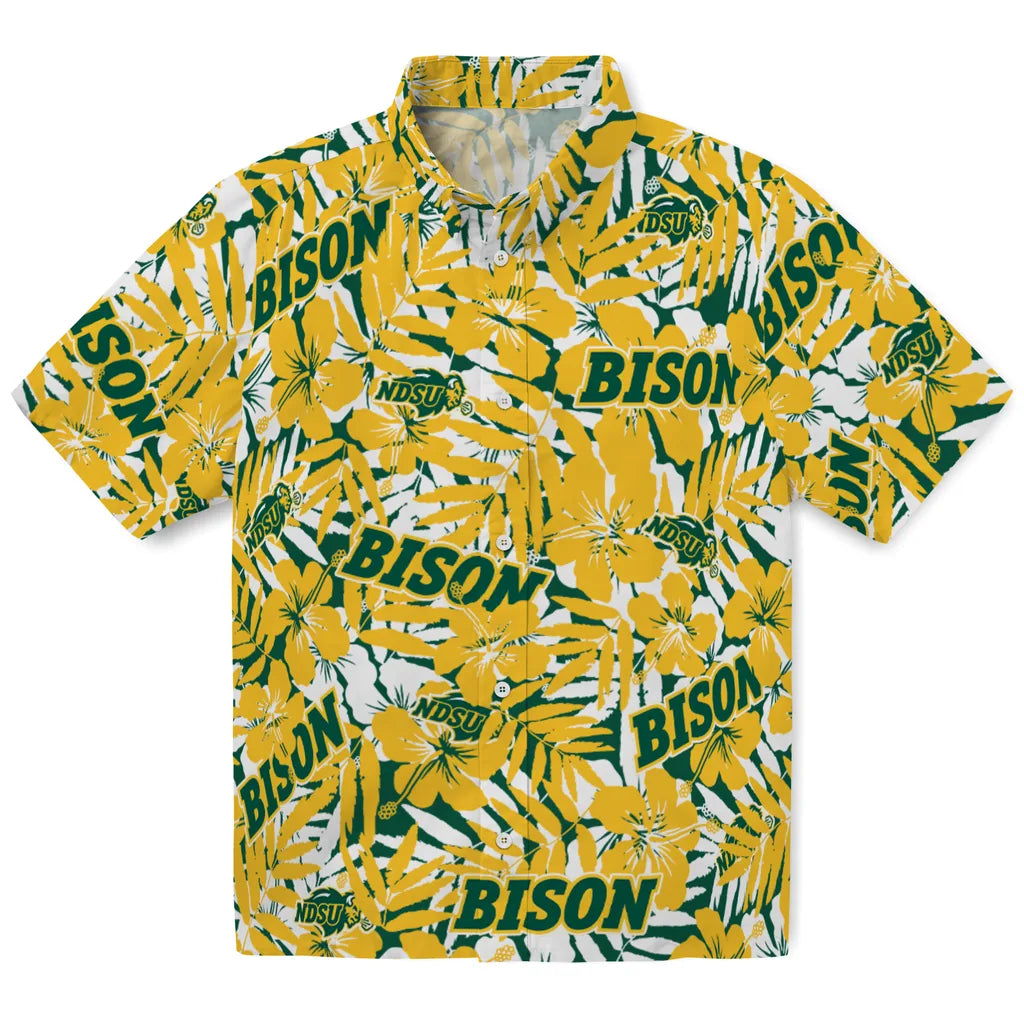 North Dakota State Bison Hawaiian Shirt - Hibiscus Overlay | Hula Hawaiian Shirts