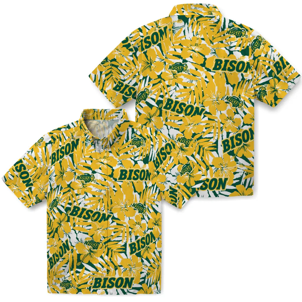 North Dakota State Bison Hawaiian Shirt - Hibiscus Overlay | Hula Hawaiian Shirts