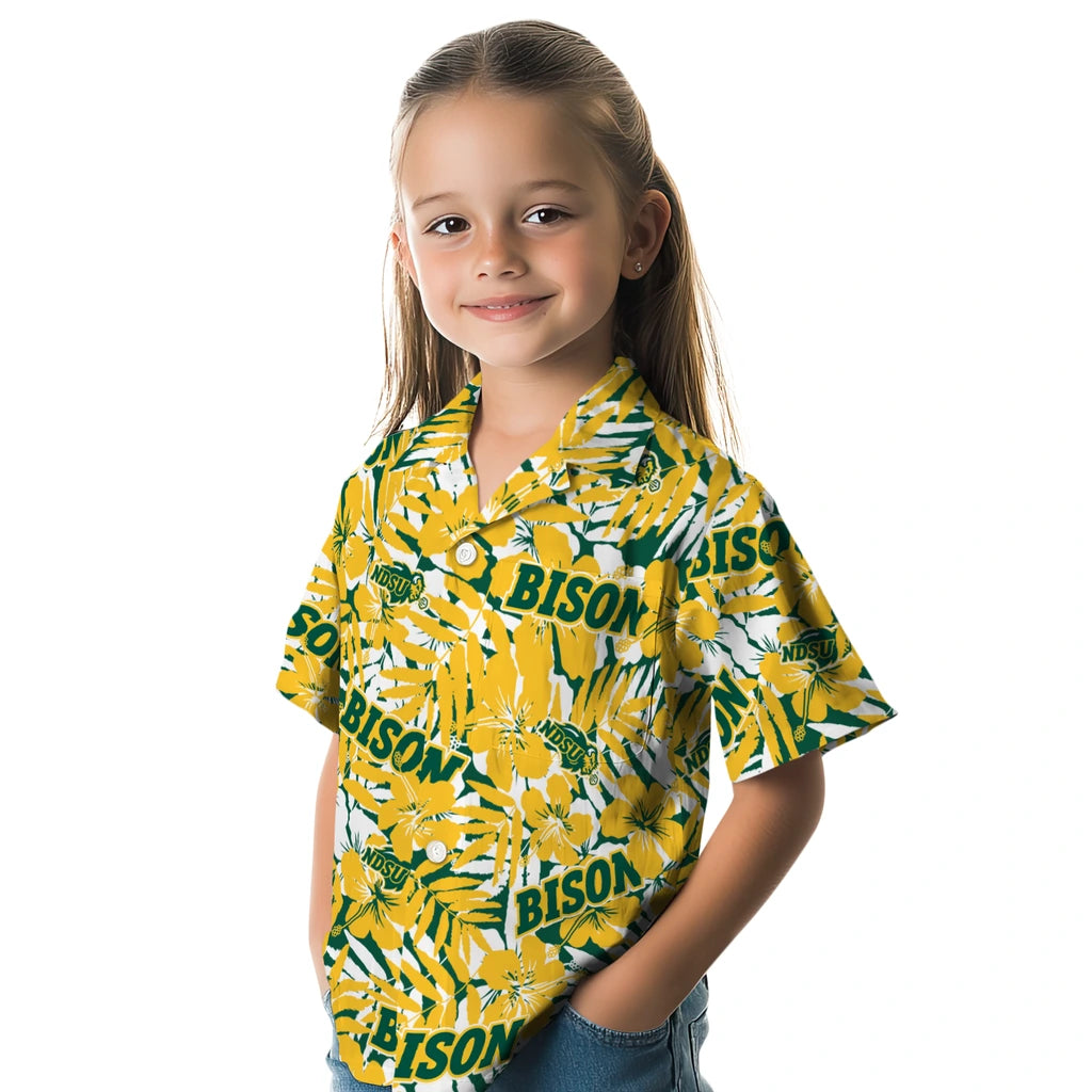 North Dakota State Bison Hawaiian Shirt - Hibiscus Overlay | Hula Hawaiian Shirts