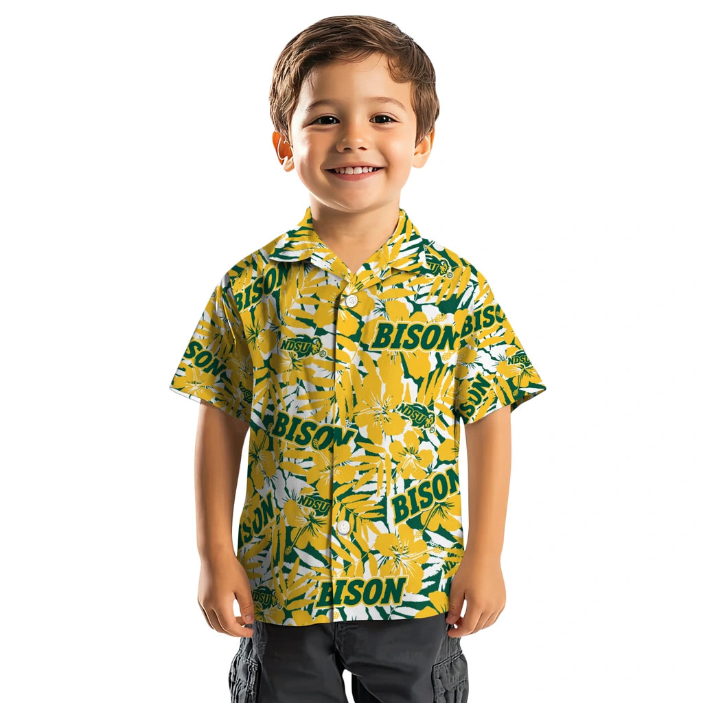 North Dakota State Bison Hawaiian Shirt - Hibiscus Overlay | Hula Hawaiian Shirts