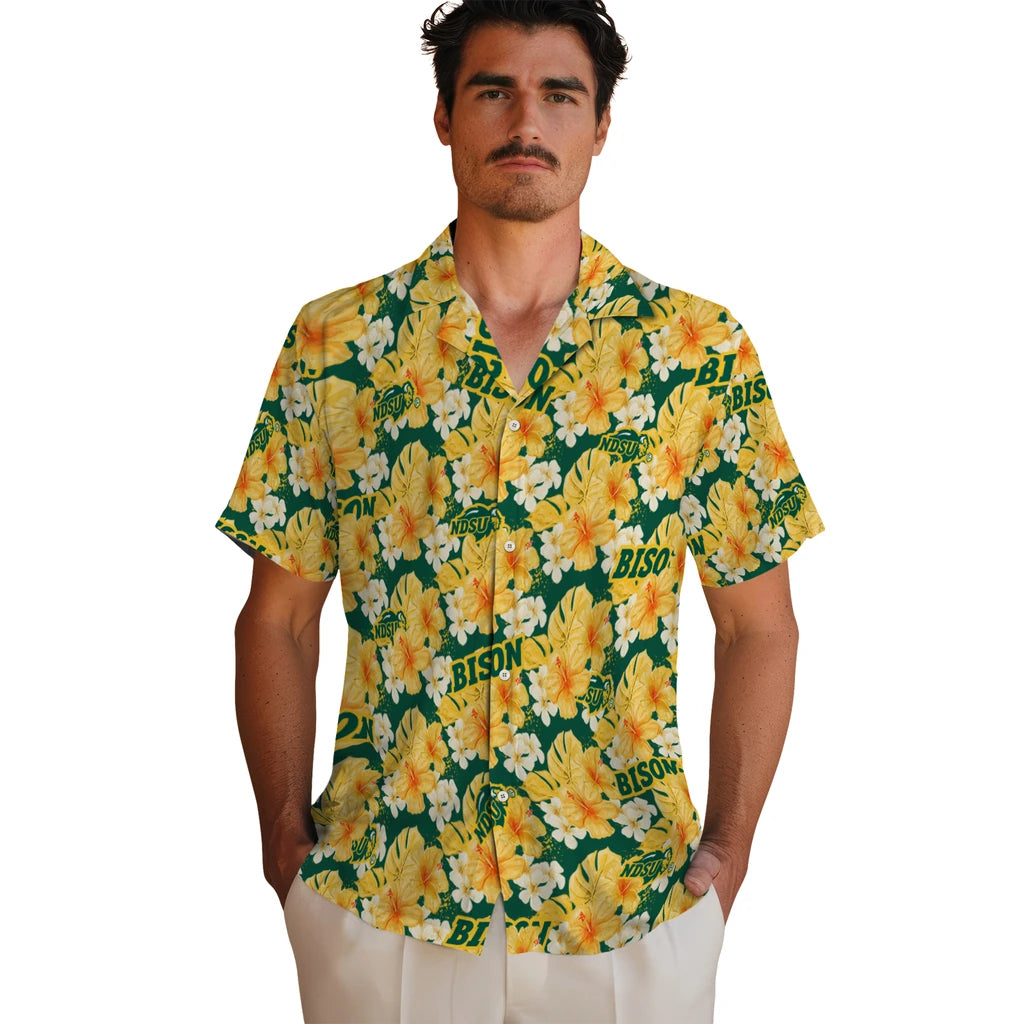 North Dakota State Bison Hawaiian Shirt - Hibiscus Tropics | Hula Hawaiian Shirts