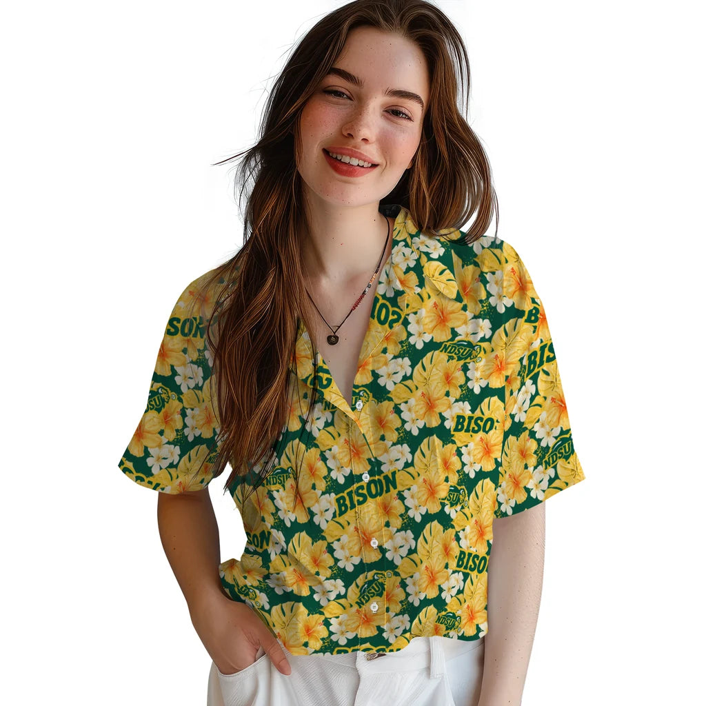 North Dakota State Bison Hawaiian Shirt - Hibiscus Tropics | Hula Hawaiian Shirts