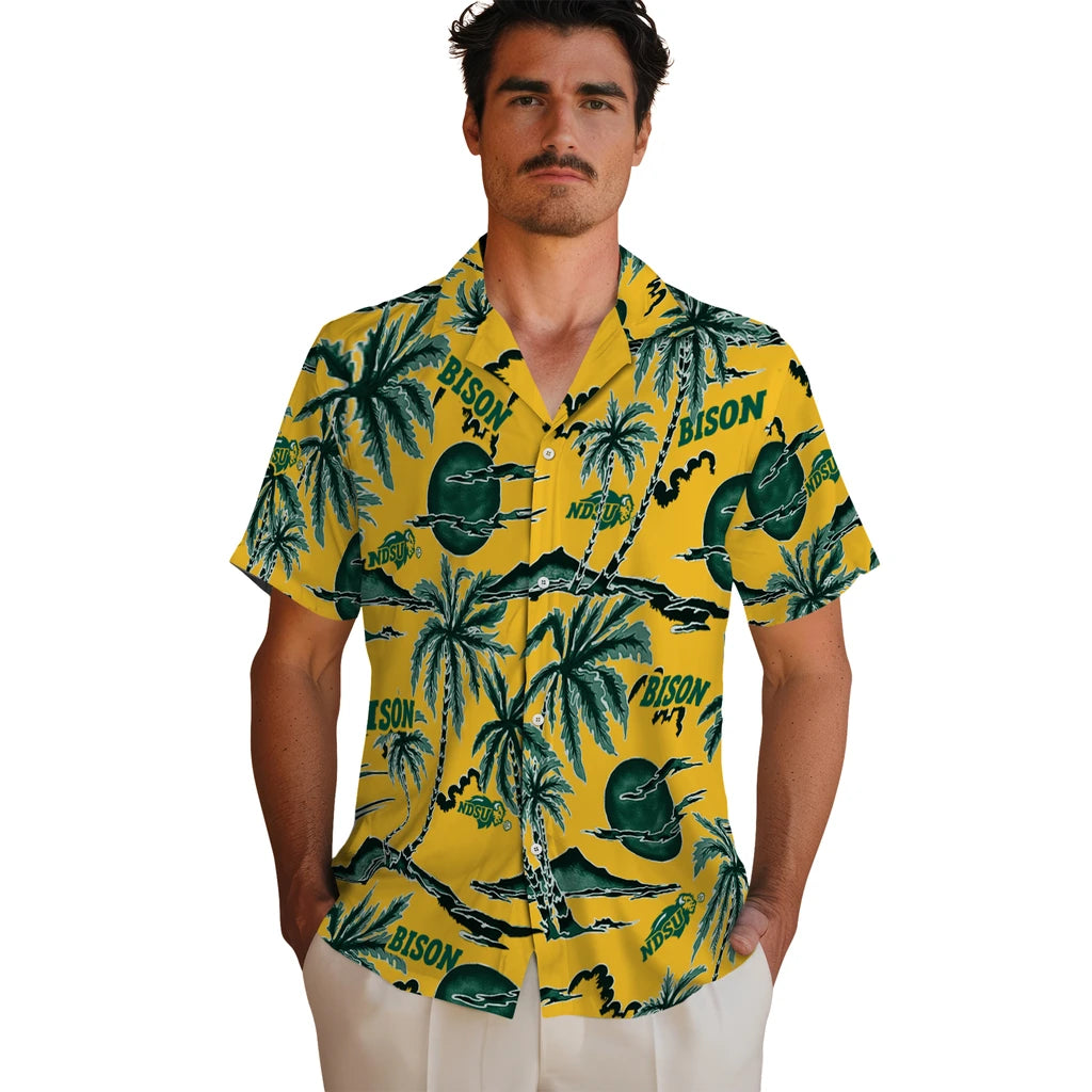 North Dakota State Bison Hawaiian Shirt - Palm Sunset | Hula Hawaiian Shirts