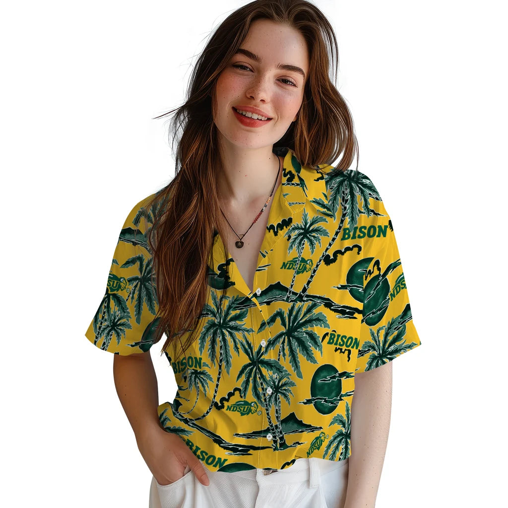 North Dakota State Bison Hawaiian Shirt - Palm Sunset | Hula Hawaiian Shirts